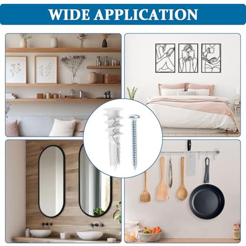 LEYU 140PCS Self Drilling Drywall Anchors and Screws Kit #8 x 1-1/4”, Heavy Duty Sheetrock Anchors for Hanging Shelves,Picture Frames,Curtains, No Pre-Drilling, Plastic Dry Wall Anchors