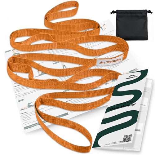 Trideer Stretching Strap with Loops & Leg Lifter, Non-Elastic PT-Style Physical Therapy Strap for Knee Replacement Rehab, Hamstring, Calf & Back Stretcher Mobility, Hip, Shoulder & Yoga - color: Orange