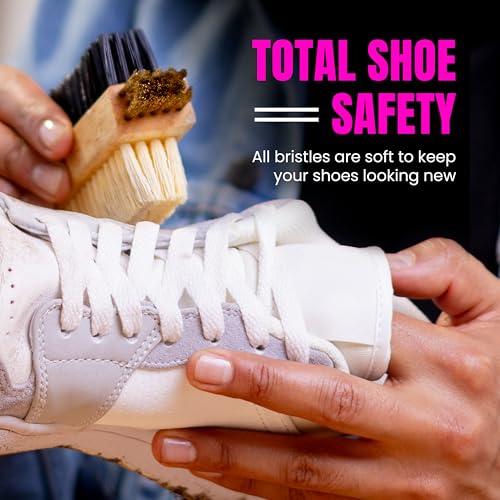 Pink Miracle Multi Purpose Shoe Cleaning Brush - with Strong, Medium and Soft Bristles for All Fabric Types
