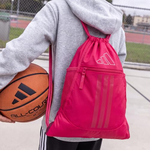 adidas Alliance Sackpack – Drawstring Backpack for Sports, Small Gym Bag - color: Power Pink/White/3