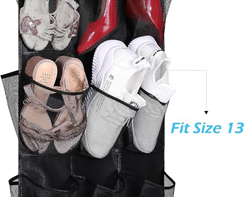 MISSLO 30 Large Pockets Dual Sided Hanging Shoe Rack for Closet Organizer with Rotating Hanger Hanging Shoe Shelves, Black - color: Jet black