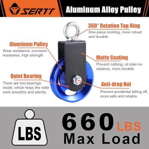 SERTT Cable Pulley Wheel for Home Gym Pulley System, Upgraded 90mm Aluminium Alloy Gym Pulley for Maximum 660LBS Load - color: Blue, style: [2 Pack]