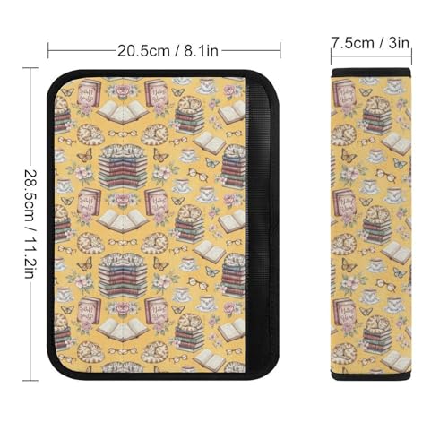 2PCS Book Cat Pink Flower Spring Art Seat Belt Cover Soft Padded Neck Strap Covers for Kids, All Vehicles, Comfortable Driving - color: Pattern 164