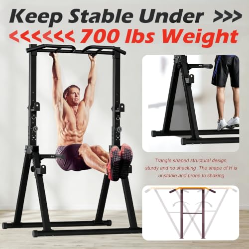 Foldable Power Tower Pull Up Bar Station, Adjustable Height | 700lbs Loading,Free Standing Pull Up Power Tower Station,Portable and Space Saving,fits Woman and Man, Mulit-grips, - color: Black