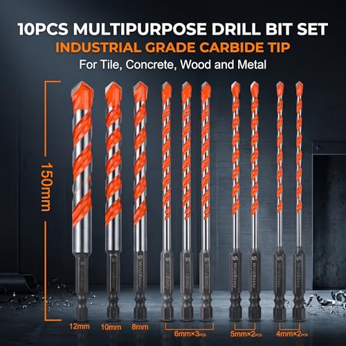 Concrete Carbide Drill Bits Hex Shank Masonry Cement Tile Drill Bit Set for Glass/Brick/Plastic/Cement/Tile 4mm-12mm (10PCS) - size: 4mm-12mm