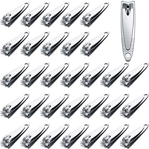 32 Pieces Stainless Steel Fingernail Nail Clipper Bulk Silver Portable Toenail Clippers Cutter Set - size: 32 Count (Pack of 1)