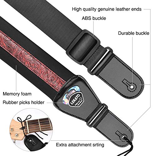 LEKATO Bass Guitar Strap - 3" Wide, Padded, Adjustable 45" to 55", With Pick Holder & 2 Safety Strap Locks - color: Red, size: Regular(45"-55")