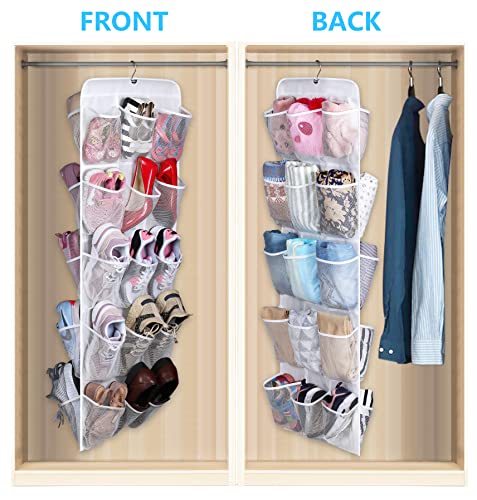MISSLO 30 Large Pockets Dual Sided Hanging Baby Shoe Organizer for Closet with Rotating Hanger Hanging Shoe Shelves, White - color: White