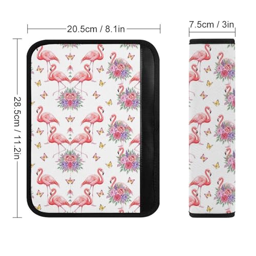 1 Pair Soft Padded Seat Belt Cover for Child, Most Cars, Flamingo Floral Tropical Pink Bird Hibiscus Leaves White Shoulder Harness Cover, Neck and Shoulder Support - color: Pattern 965
