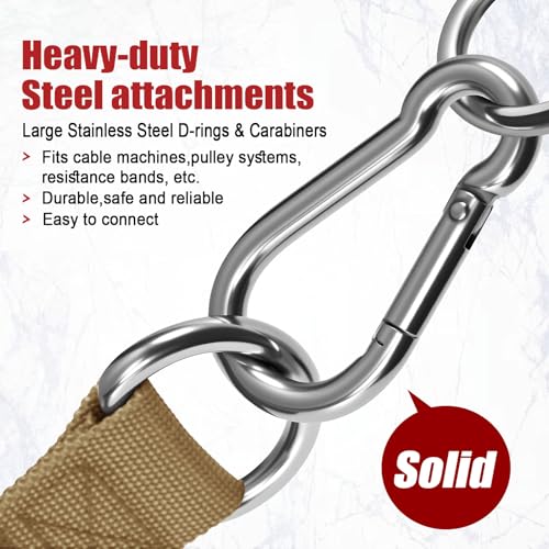 Heavy Duty Gym Exercise Handles Attachment for Cable Machine,Resistance Band,Pulley System Home Fitness Workout Equipment, with Elastic Rubber Grip and 2 Large Carabiners - color: Noble Khaki