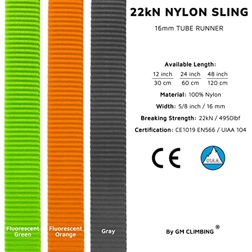 GM CLIMBING 16mm Nylon Sling Runner 22kN / 4950lbf CE UIAA Certified - color: Green, size: 60cm / 24inch | Pack of 3
