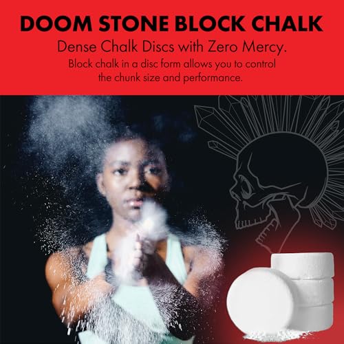 Death Grip Doom Stone Chalk Discs – 4 x 60g Gym Chalk Blocks – 100% Pure Magnesium Carbonate for Rock Climbing, Bouldering, Weightlifting, Gymnastics & Training