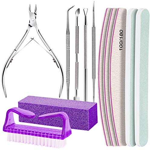FANDAMEI Manicure and Pedicure Tools Kit, Manicure Kit, Nail Files 100/180, Nail Buffer Block, Nail Cuticle Nippers, Cuticle Pusher, Cuticle Peeler, Ingrown Toenail Tool, Toenail File, Purple - color: D-purple