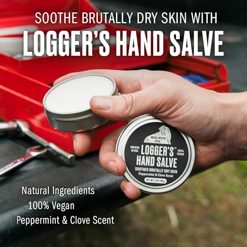 Walrus Oil - Logger's Hand Salve Cream, 2oz, 100% Vegan, Made with Olive Wax, Kokum Butter, Coconut Oil and more. Peppermint and Clove scent.