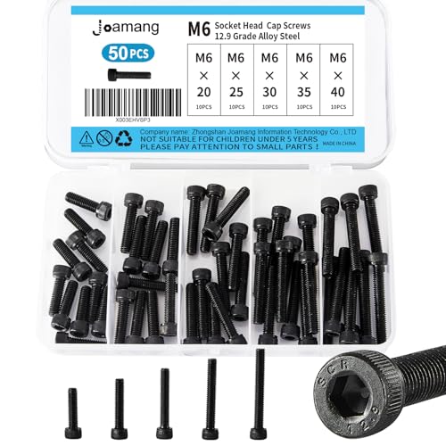 M6 x 20mm 25mm 30mm 35mm 40mm Hex Socket Head Cap Screws Bolts, 12.9 Grade Alloy Steel, Black Oxide Finish, Metric Allen Drive, Fully Threaded, Assortment Kit 50Pcs - size: Socket M6x20-40 mm