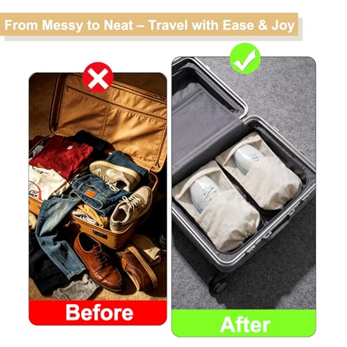 4 Pcs Single Shoe Bags for Travel, Drawstring Shoe Bags with Clear Window | 9.1"x17.7" Fits Most Shoes, Dust Resistant, Washable & Reusable, Travel Shoe Storage Bags for Men & Women - color: Beige