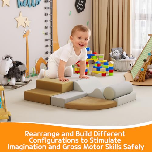 OUTLANE Climbing Toys for Toddlers, Foam Climbing Blocks, Indoor Climb & Crawl Playset, 6 Piece Set, Yellow - color: 6-piece