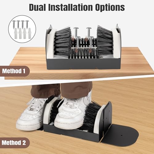 Boot Scrubber with 2 Footboards, No Mounting Required | Outdoor Heavy-duty boot scraper remove mud, dirt & debris. for Entryway work boots, garden & garage. - color: Boot Scraper With Footboard