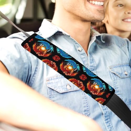2 Pack Sun Red Blue Fire Flame Bird Phoenixes Seat Belt Shoulder Pad Breathable Shoulder Harness Cover for Child, All Vehicles, Neck and Shoulder Support - color: Pattern 500