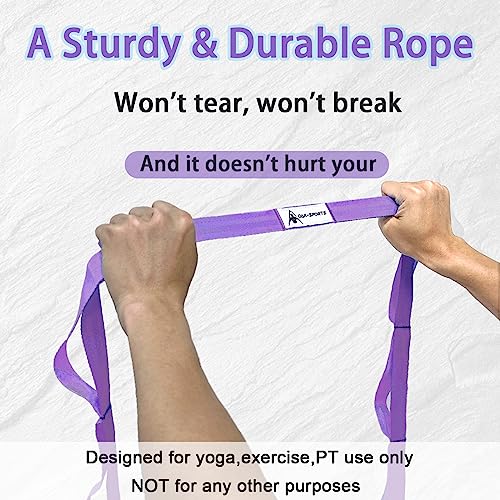 Stretching Strap Yoga Strap with Loops, Stretch Straps for Physical Therapy, Non-Elastic Exercise Strap for Pilates, Dance and Gymnastics with Workout Guide - color: Purple+Black