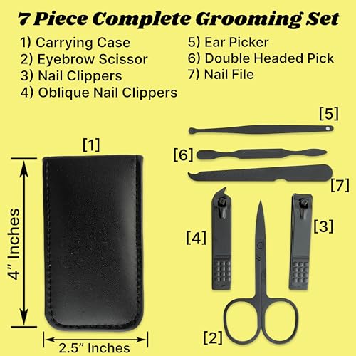 Portable Nail Clipper Set – 6-Piece Travel Manicure Kit for Men & Women – Includes Nail Clippers, Scissors, File & Grooming Tools in Compact Zip Pouch (Black) - color: Black