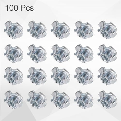HARFINGTON M5x6mm T-Nuts 4 Pronged Tee Nut 0.57" x 0.24" Fully Thread Carbon Steel Inserts for Wood, Rock Climbing Holds, Cabinetry, Furniture 100pcs - size: M5x6mm, 14.5mm