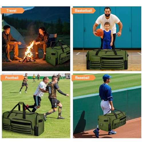 Goloni 130L Heavy Duty Large Duffle Equipment Bag,Catchers Gear Bag with Shoe Compartment,Baseball Duffle Bag - color: Green