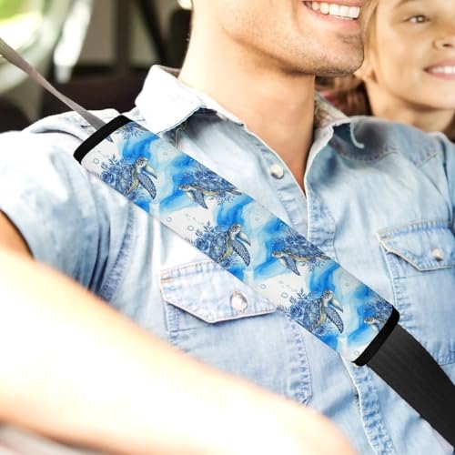 2PCS Universal Fit Car Seat Belt Pad for Kids, Most Cars, Blue Flowers Ocean Sea Turtle Floral Seat Belt Cushion, Shock Absorption - color: Pattern 1201
