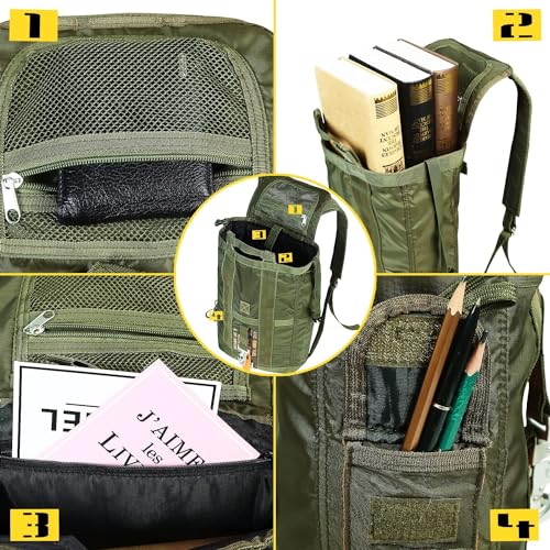 Military Tactical Backpack with Parachute Buckles, Nylon Daypack | Built for men and women for travel, outdoor hiking, camping, trekking, climbing, college, and daily carry - color: Green