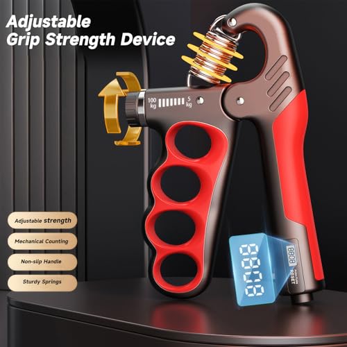 2PCS Adjustable Hand Grip Strengthener (11-220LB) - Automatic Counter Hand Wrist Forearm Exerciser, Grip Strength Trainer for Athletes, Musicians, Injury Recovery & Physical Therapy (Blue)