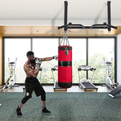 Kipika 32" Ceiling Mounted Pull Up Bar - Heavy Duty, Highly Adjustable, Multifunctional Chin Up Bar - Home Gym System with Punching Bag Hanger and Resistance Bands Training - color: Ceiling Mounted Pull Up Bar with Ball