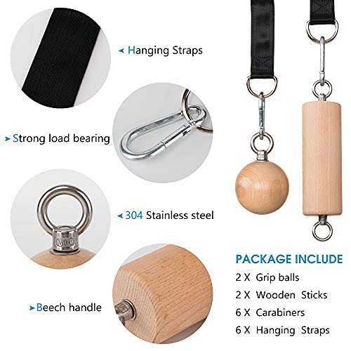 Wooden Pull Up Grips and Balls, Atomic Rock Climbing Holds Training Set,Grip Strength Trainer,Ninja Warrior Obstacle Course Handles and Rope.Suit(L/XL Ball(L/XL) - color: Suit XL