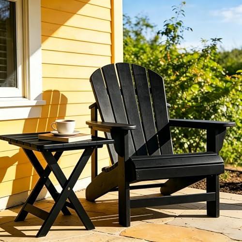 Outdoor Wooden Side Table, Folding Patio End Table Set of 2, Small Square Furniture Table for Adirondack Chair, Balcony, Porch, No Assembly, Black - color: S-black-2