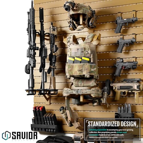 Savior Equipment Wall Rack System Tactical Belt Attachment Gear Wall Mount Display Rack Organizer Hanger, Adjustable Width, Heavy-Duty Steel Construction Hold Up to 20 lbs - color: RAL8000 Tan