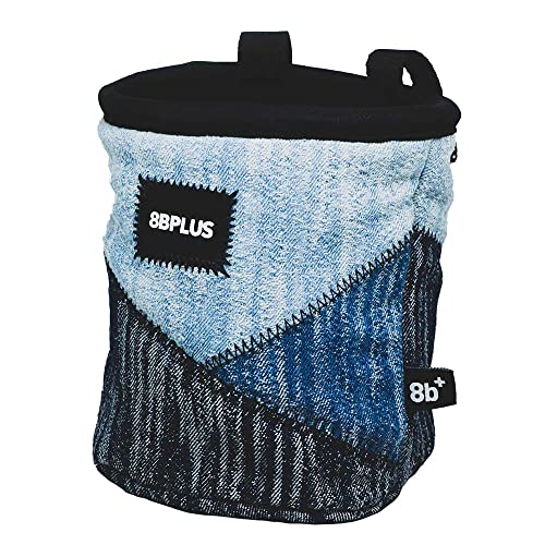 8BPLUS PROBAG - Chalk Bag for Climbing & Bouldering - Belt, Carabiner and Giftbox Included - Wide Opening - Brush Holders for Left & Right Handers - style: DENIM