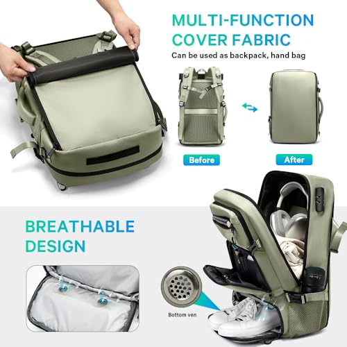 FUTURE AESTHEICS Travel backpack Carry-on Travel Backpack For Women Men Flight Approved Business Weekender Overnight Waterproof Daypack (Green) - color: Green