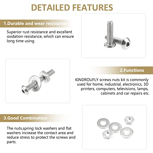 252 Pieces #6-32 x 3/16", 1/4", 5/16", 3/8", 1/2", 5/8", 3/4", 1", Button Head Socket Cap Screws Nuts Washers Assortment Kit, 304 Stainless Steel, Fully Machine Thread - size: #6-32, style: Button Head