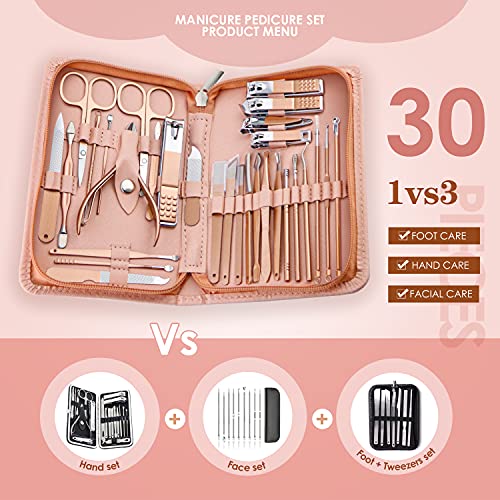 WOAMA Manicure Set Pedicure Kit - 30 in 1 Nail Kit Professional Stainless Steel Nail Care Kit for Women - Pink - color: Pink