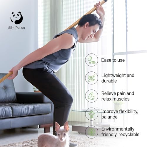 5FT Yoga Stick - Natural Bamboo Stretching Stick with Non-Slip Caps - 1.57" Thick Exercise Balance Pole for Posture Correction & Physical Therapy