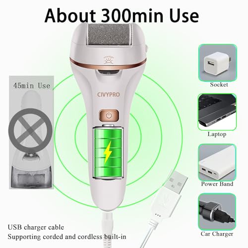 Electric Callus Remover for Feet, Long Service Time Foot Scrubber, Rechargeable Electronic Foot Files, Professional Pedicure Tools Pedicure Kit Feet Care for Crack Heel, Women Gift (White) - color: White