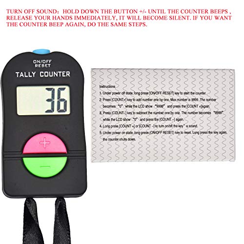 Electronic Tally Counter, Handheld Number Clicker with Lanyard, 4-Digital | Disc Golf/Baseball Pitch/Bus Driver/Fish/Crochet Row Count