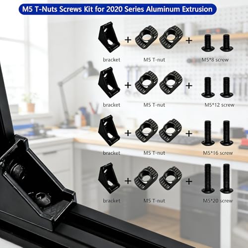 Taiss 210PCS M5 T-Nuts and Bolts Kit for 2020 Aluminum Extrusion Hardware,Hammer Head M5 T-Slot Nut,M5x8/12/16/20mm Hexagon Socket Screws with Hex Wrench - size: 210PCS M5 T-Nuts Screw Kit