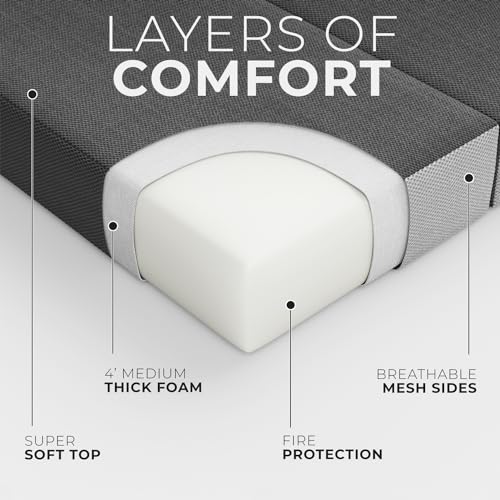 Cozzzi 4 Inch Twin Folding Mattress for Floor and Traveling with Removable Cover - Lightweight and Portable Mattress for Adults & Kids - Compact and Easy to Storage (75in x 39in x 4in) - size: Twin (75in x 39in x 4in), style: Gray