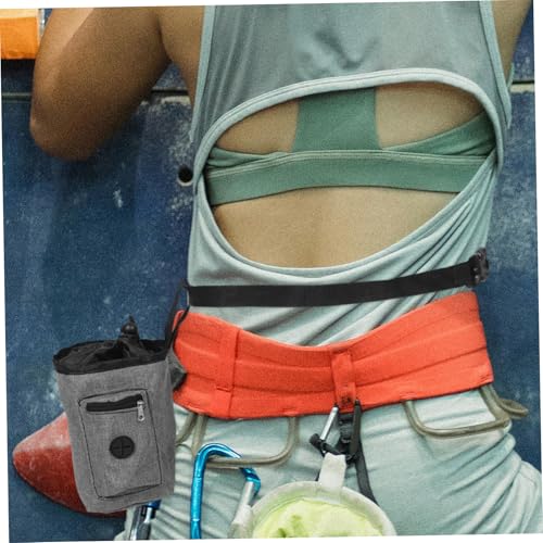 Kisangel Gray Antislip Chalk Bag for Rock Climbing with Oxford Cloth Waist Pouch Lightweight Portable Training Pouch with Zippered Pocket for Bouldering and Gymnastics