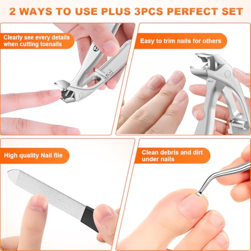 Toenail Clippers for Seniors, 2026 Upgrade Angled Head Nail Clippers for Men with Catcher, CLPPNA Ergonomic Toenails Clipper for Thick Toenails Long Handle, Sharp Wide Jaw Fingernail Clippers Adult - style: 3PCS(2025 Angled Sliver ）