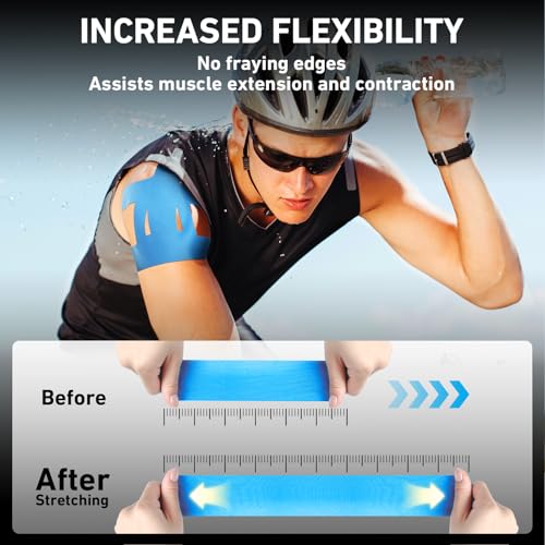 Kinesiology Tape for Shoulder Precut, 12 PCS Shoulder Tape for Pain Relief, KTQUICK Original Cotton Waterproof & Breathable, Enhance Elastic Sports Tape for Pain Support and Muscle Sports, Blue | Blue, Precut Shoulder Support Tape with Premium Cotton, Bre