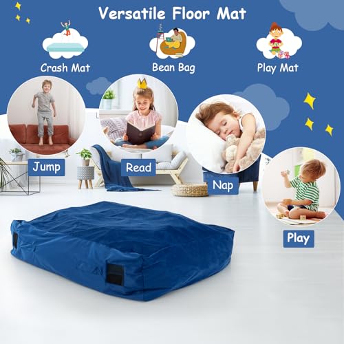 Goplus Crash Pad, (4.75x4.75ft/ 4x3ft) Sensory Mat with Foam Blocks and Washable Velvet Cover for Kids and Adults Play, Therapy, Jump, Relax - color: 48"x36",Blue