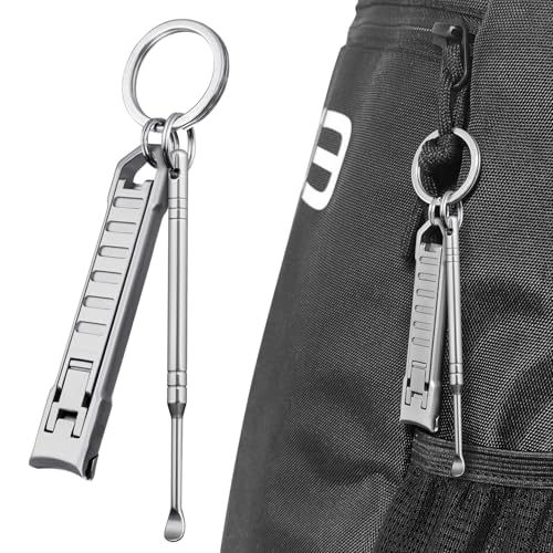 Portable UItra Thin Nail Clippers for Natural Fingernail and Toenails, Stainless Steel Sharp Wide Jaw Folding Travel Finger Nail Cutters with Keychain, Nail File and Earpick Set for Men, Adults - color: Set B