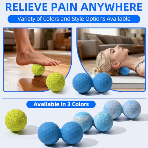 Peanut & Spiky Ball Set for Physical Therapy Blue | Peanut roller + firm spiky ball; deep tissue, trigger point; spine-safe - color: Blue+yellow