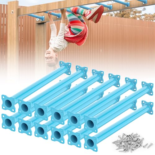 16.5 Inch Monkey Bars Kit Monkey Bar Ladder Rungs (Light Blue, 12 Pcs) | Indoor Outdoor Metal Monkey Bars for Backyard - color: Light Blue